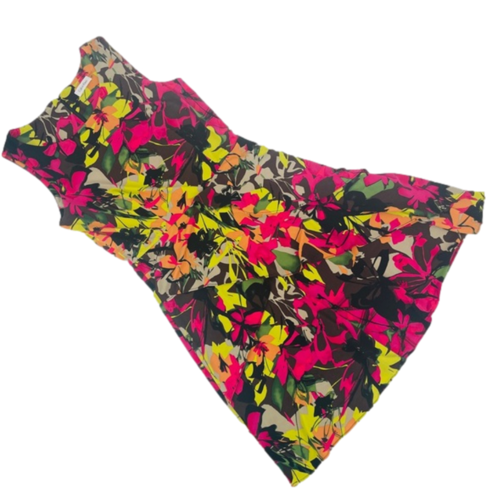 Calvin KLEIN - Multicolor Floral Round Neck Back Zip Fit & Flare Dress - Size 10